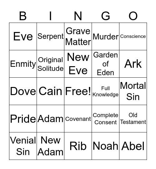 Grade 6 Religion Bingo Card