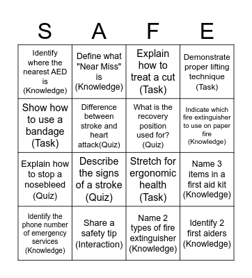 Safety Bingo Card