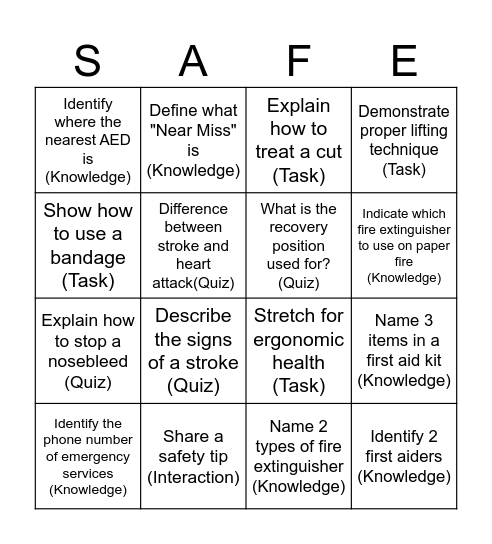 Safety Bingo Card