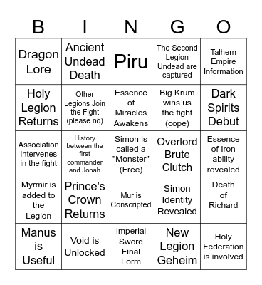 1st Legion Clash Bingo Card