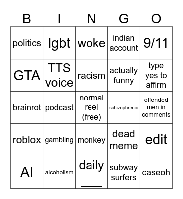 instagram reels bingo 2025 Bingo Card