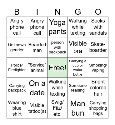 People Watching Bingo Card