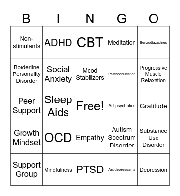 Mental HealthBingo Card