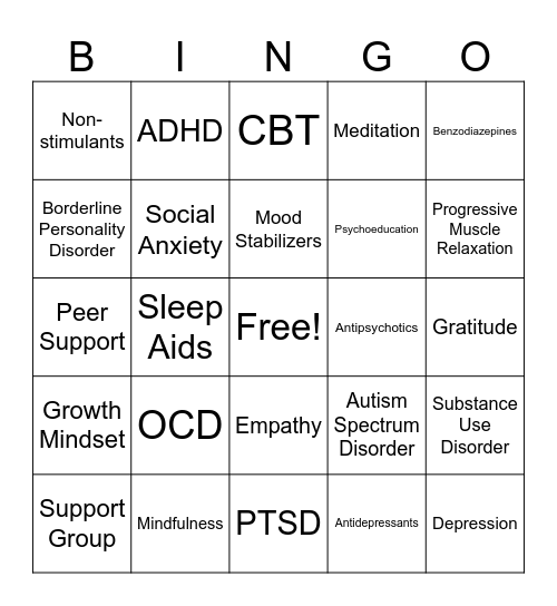 Mental HealthBingo Card