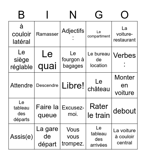 Bon Voyage 2 ch 4: Les voyages interessants Bingo Card