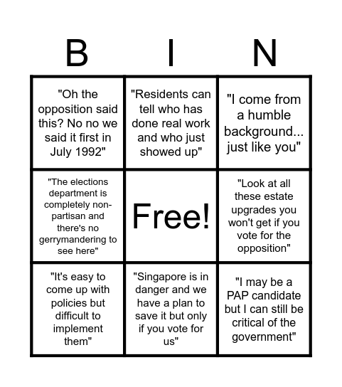 Nomination Day Bingo! Bingo Card
