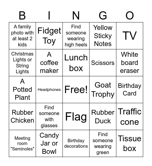 Bingo Scavenger Hunt Bingo Card