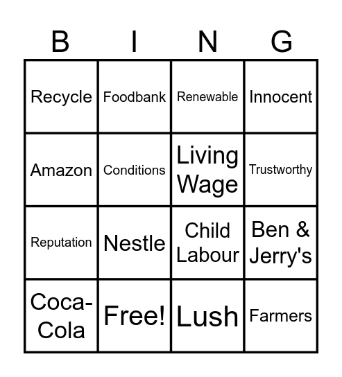 Business Ethics Bingo Card