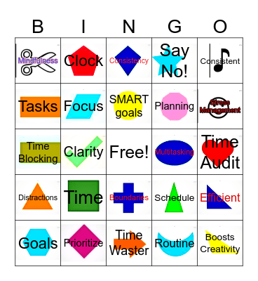 Time Management  Bingo Card