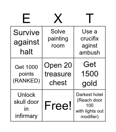 Doors floor 1 the hotel (part 2) Bingo Card