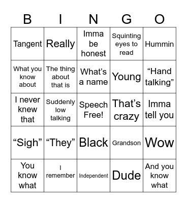 Faw faw bingo Card