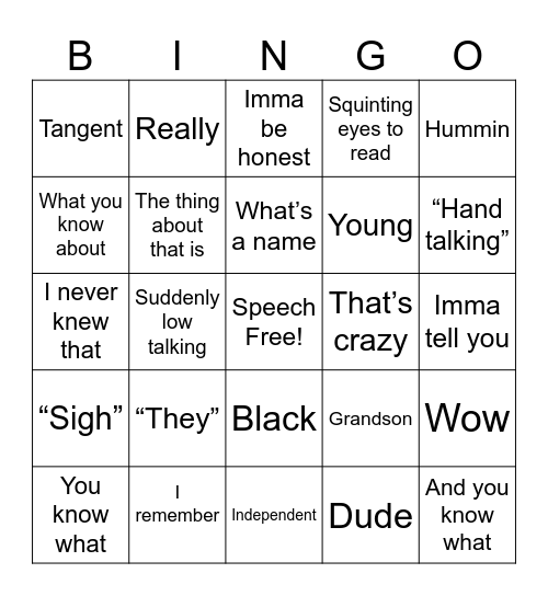 Faw faw bingo Card
