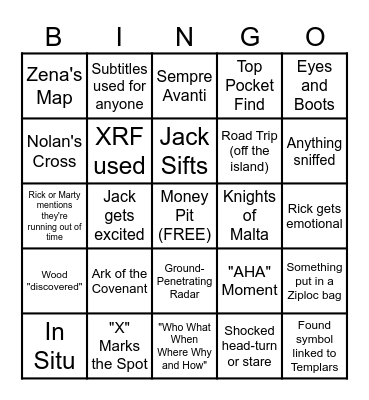 Curse of Oak Island Bingo Card