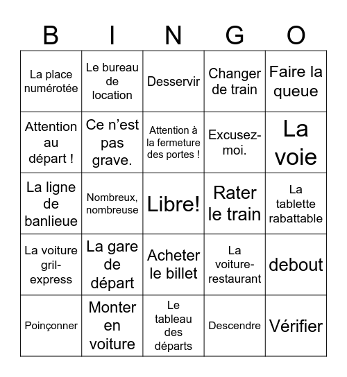 Bon voyage 2 ch 4: Les voyages interessants Bingo Card