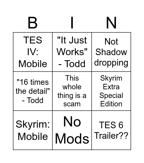 Bethesda Bingo Card