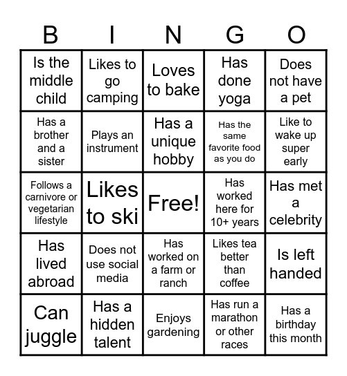 Co-Worker Bingo Card