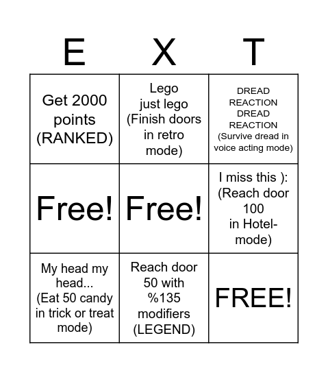 Doors Mods Challange Bingo Card