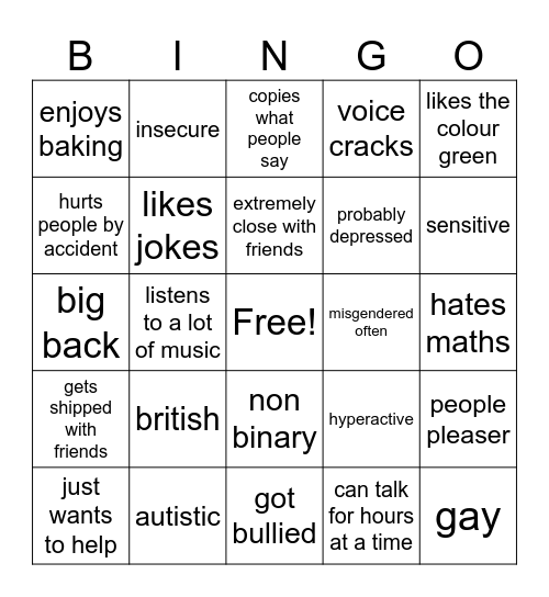 idgaf Bingo Card