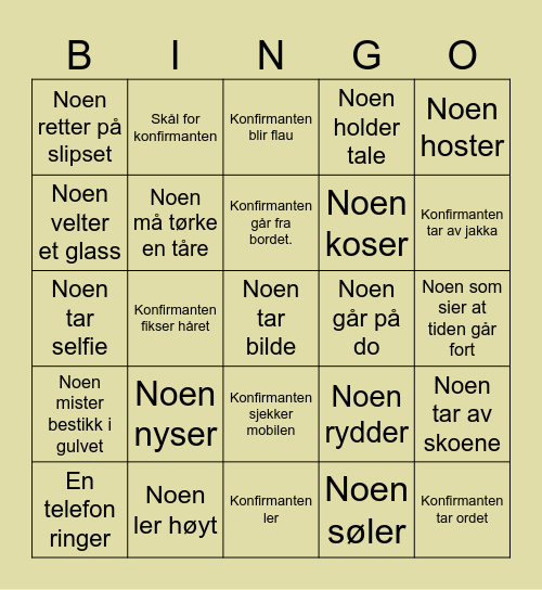 JONAS SIN KONFIRMASJON Bingo Card