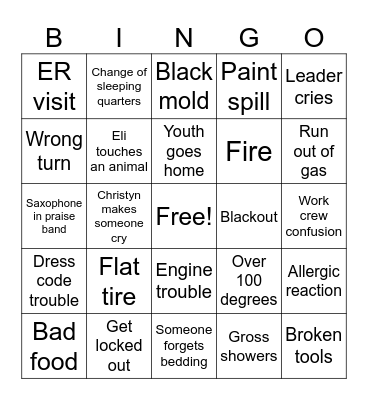 Mt. Hope Youth Missions Team 2025 Bingo Card