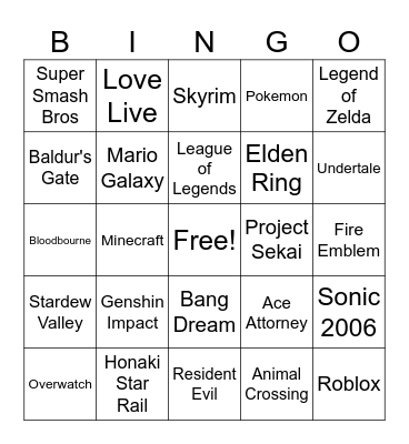 Games Bingo Card