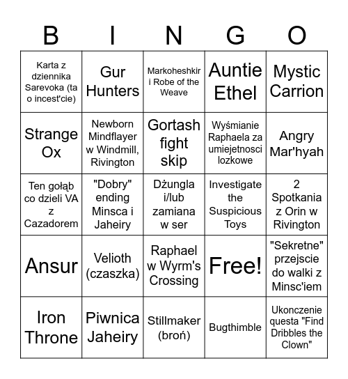 Co Krzysiu missnie w akcie 3? Bingo Card