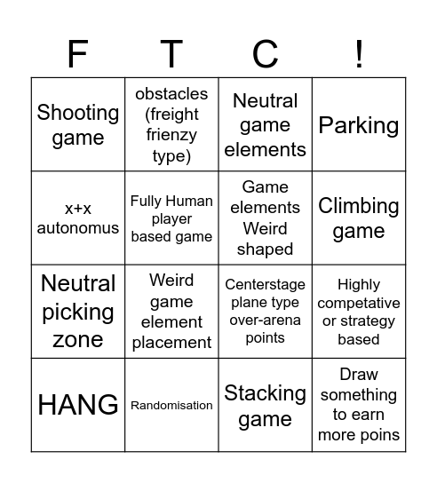 New FTC season BINGO Card