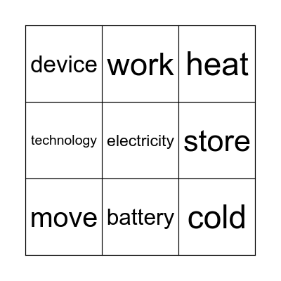 energy vocab Bingo Card