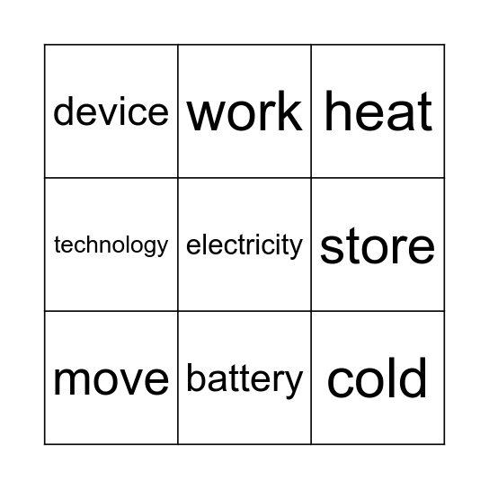 energy vocab Bingo Card