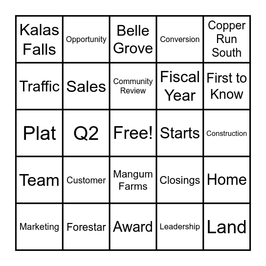 Raleigh North Mid-Year Celebration Bingo Card