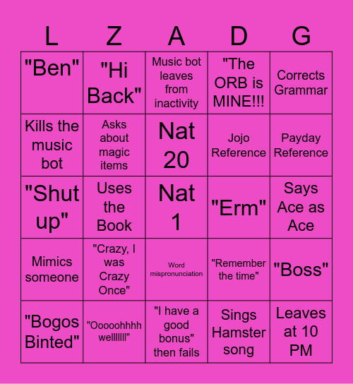 D&D Bingo (Slaanesh Worshipper Version) Bingo Card