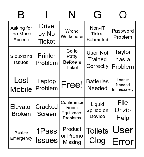 IT Week Bingo Card