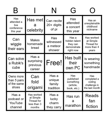 Human Scavenger Hunt Bingo Card