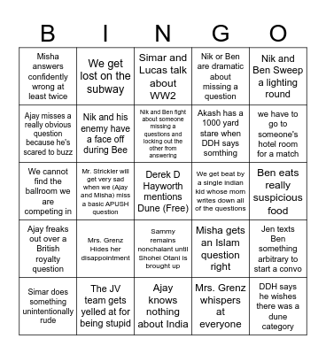 History Bowl Bingo Card