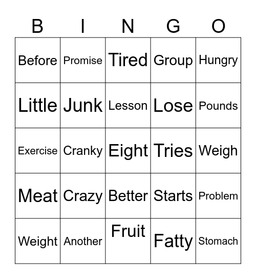Fad Diets Bingo Card