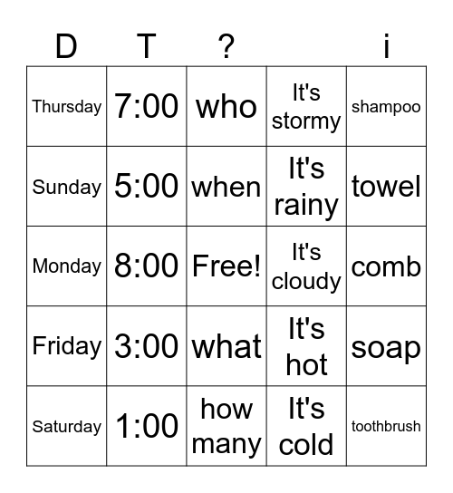 Spring Semester Review Bingo Card