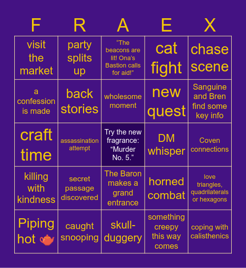 Scented Schemes & Royal Dreams Bingo Card