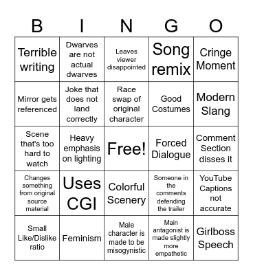 Snow White Trailer Bingo Card