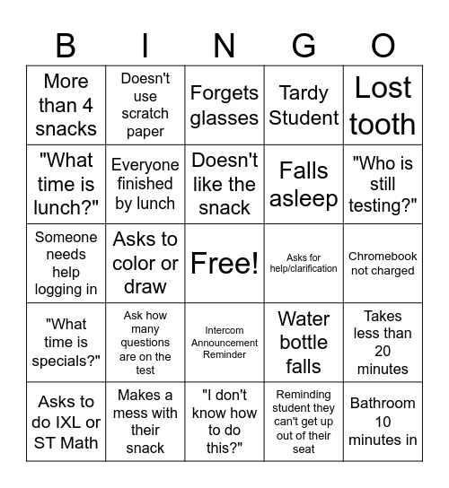 STAAR Bingo Card
