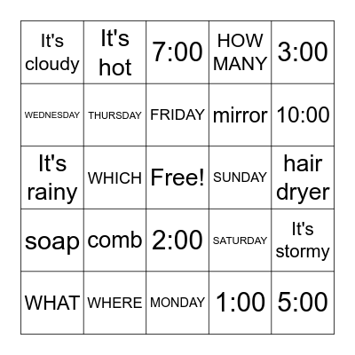 SPRING SEMESTER REIVEW Bingo Card