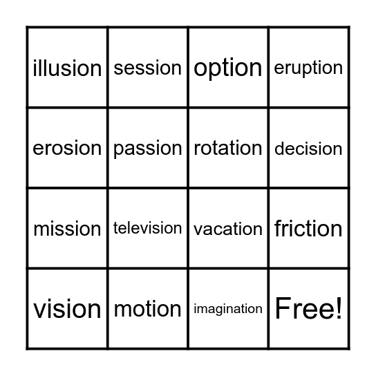 TION/SION Bingo Card