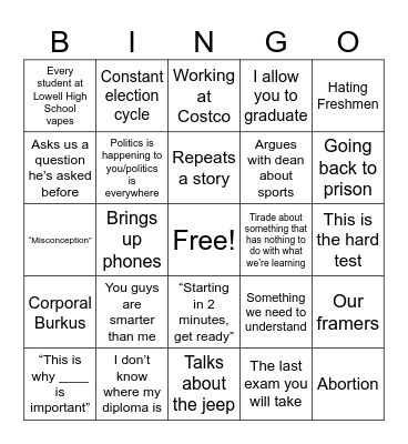 McLindon Bingo Card
