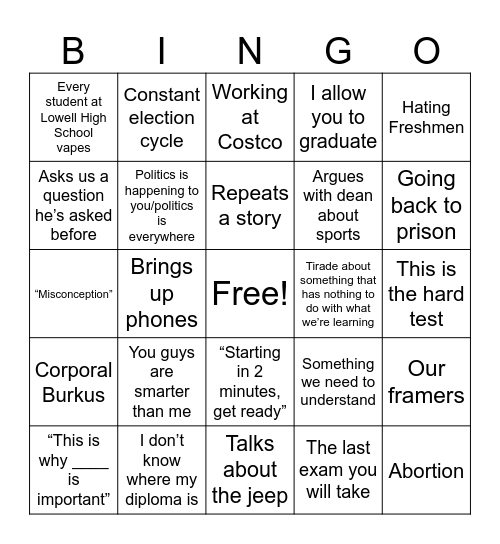 McLindon Bingo Card
