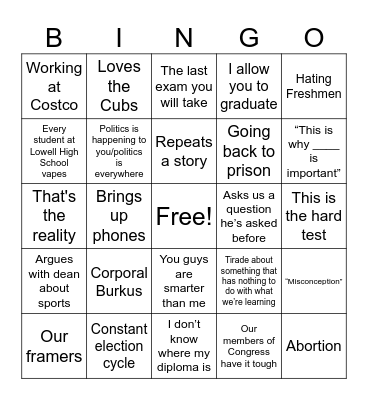 McLindon Bingo Card
