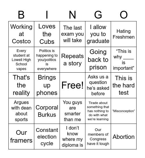 McLindon Bingo Card