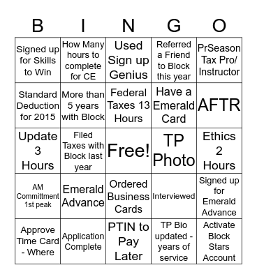 PTIN Party Bingo Card