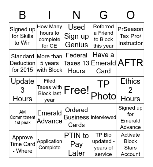 PTIN Party Bingo Card