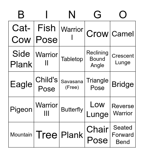 Yoga Bingo Card