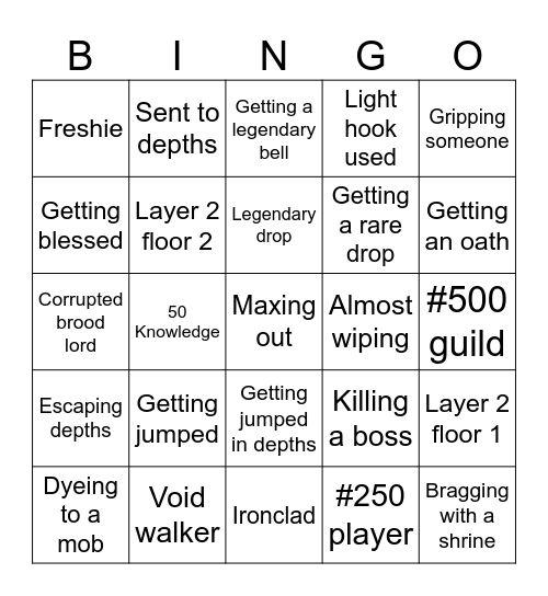 Deepwoken 1-20 Bingo Card