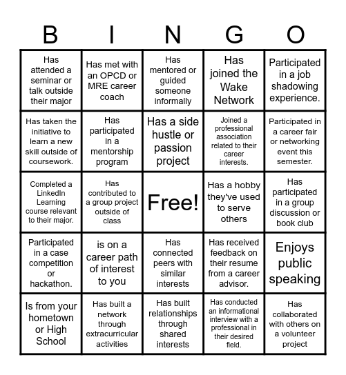 Networking Bingo Card
